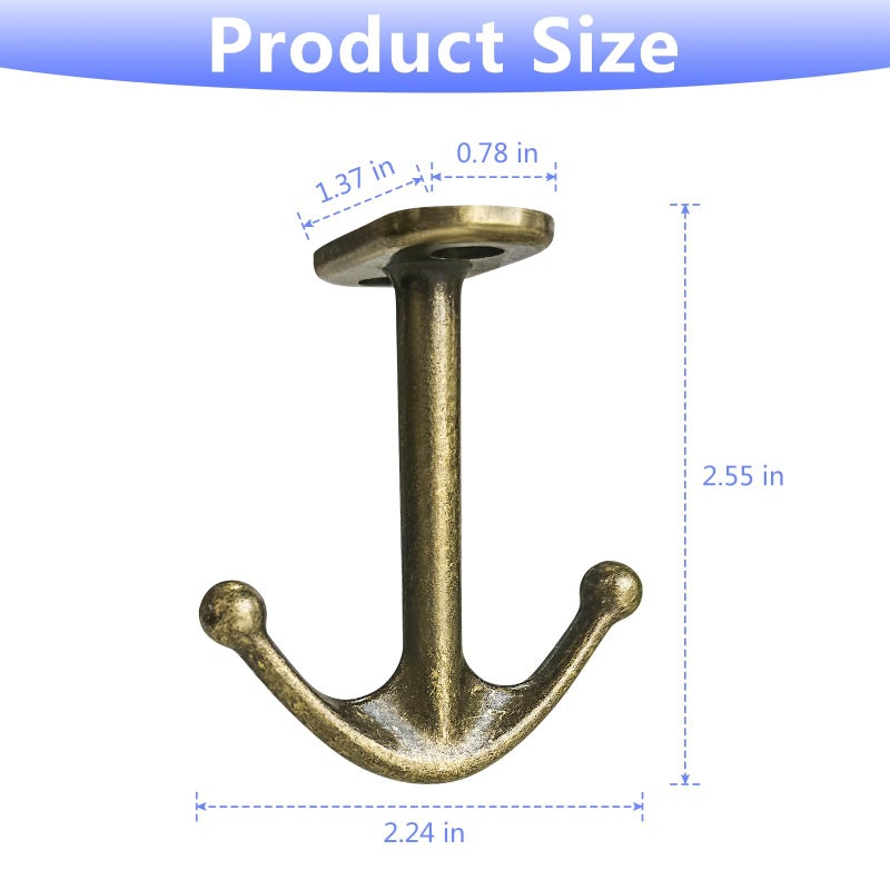DEEKOUDT Ball Two Prong Ceiling Hook for Closet Top Bathroom Kitchen Cabinet Garage Pack of 8 (Bronze) - Image 3